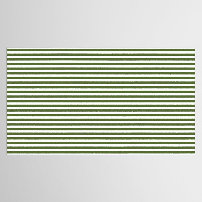 Dark Olive Green and White Horizontal Stripe Pattern for Elegant Interior Accents Tablecloth Gallery Image 2