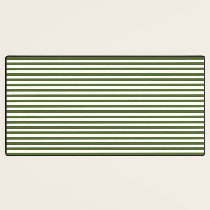Dark Olive Green and White Horizontal Stripe Pattern for Elegant Interior Accents Desk Mat Gallery Image 3