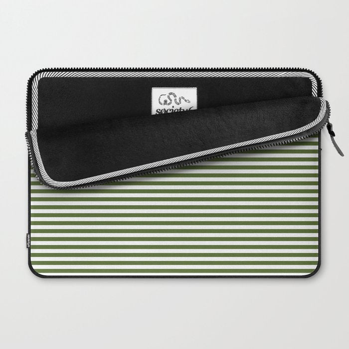 Dark Olive Green and White Horizontal Stripe Pattern for Elegant Interior Accents Laptop Sleeve Gallery Image 2