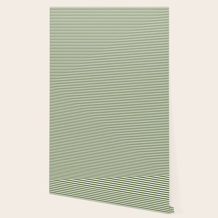 Dark Olive Green and White Horizontal Stripe Pattern for Elegant Interior Accents Wallpaper Gallery Image 2
