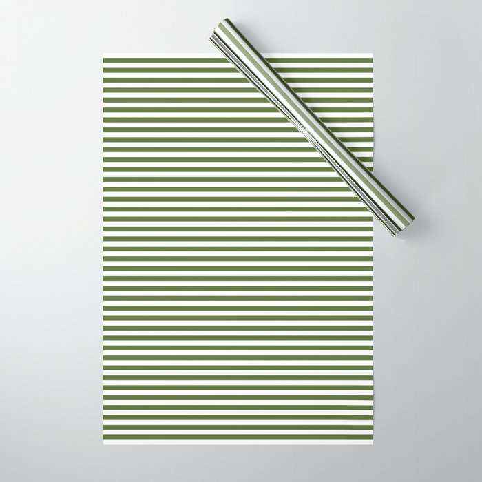 Dark Olive Green and White Horizontal Stripe Pattern for Elegant Interior Accents Wrapping Paper Gallery Image 1