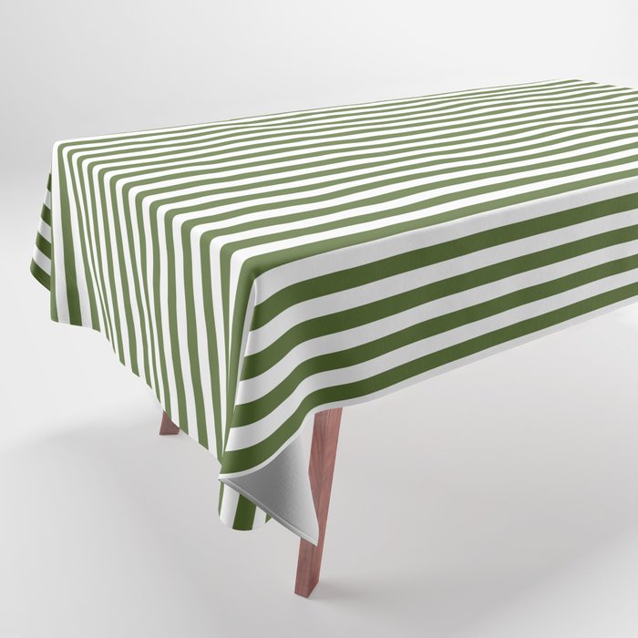 Dark Olive Green and White Horizontal Stripe Pattern for Elegant Interior Accents Tablecloth Gallery Image 1