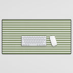 Dark Olive Green and White Horizontal Stripe Pattern for Elegant Interior Accents Desk Mat Gallery Image 1