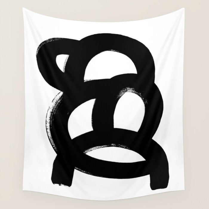 Black & White Minimalist Abstract Mid century Ink Art Dark Brush Strokes Wall Tapestry Gallery Image 4