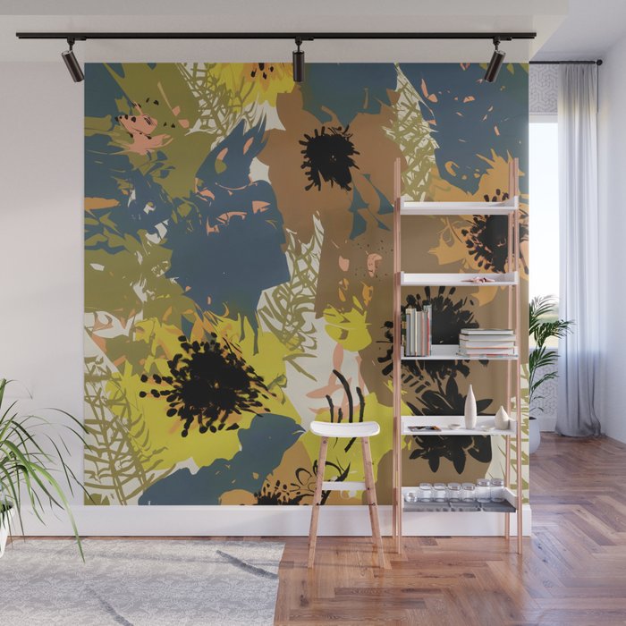 Yellow Ochre Florals Wall Mural Gallery Image 1