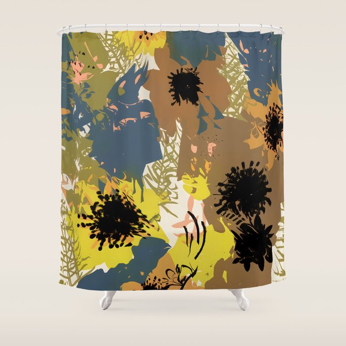 Yellow Ochre Florals Shower Curtain Gallery Image 1