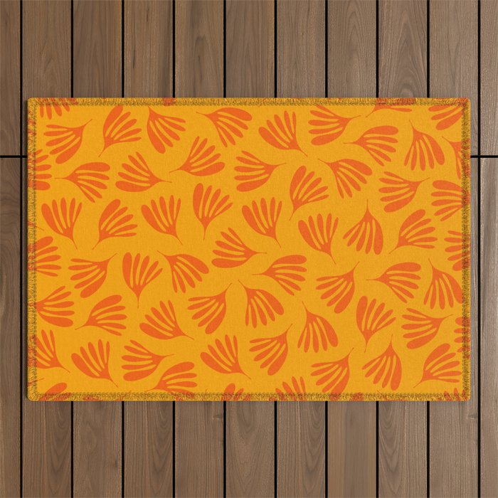 Orange Toned Wispy Leaves Contemporary Abstract Pattern Outdoor Rug Gallery Image 1