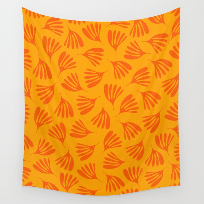 Orange Toned Wispy Leaves Contemporary Abstract Pattern Wall Tapestry Gallery Image 1