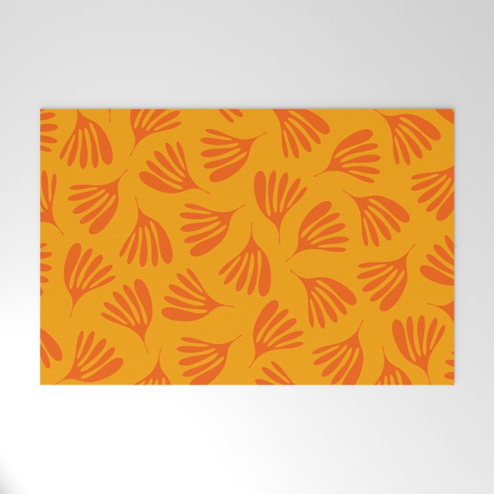 Orange Toned Wispy Leaves Contemporary Abstract Pattern Welcome Mat Gallery Image 1