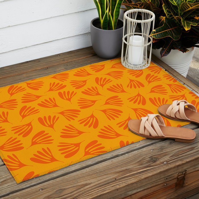 Orange Toned Wispy Leaves Contemporary Abstract Pattern Outdoor Rug Gallery Image 2