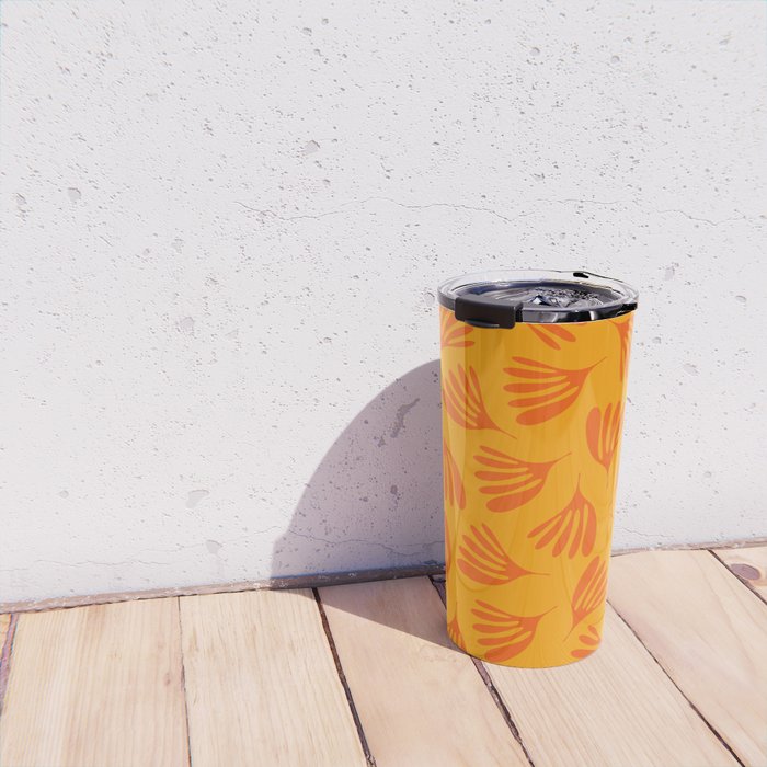Orange Toned Wispy Leaves Contemporary Abstract Pattern Travel Mug Gallery Image 4