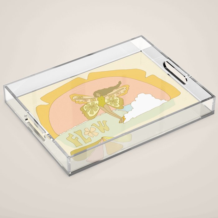 Flower Power Surfy Butterfly // Retro surf art by surfy birdy Acrylic Tray Gallery Image 1