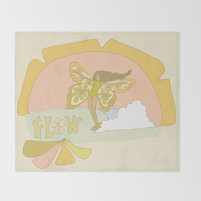 Flower Power Surfy Butterfly // Retro surf art by surfy birdy Throw Blanket Gallery Image 2