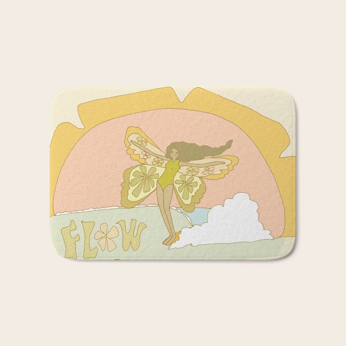 Flower Power Surfy Butterfly // Retro surf art by surfy birdy Bath Mat Gallery Image 1
