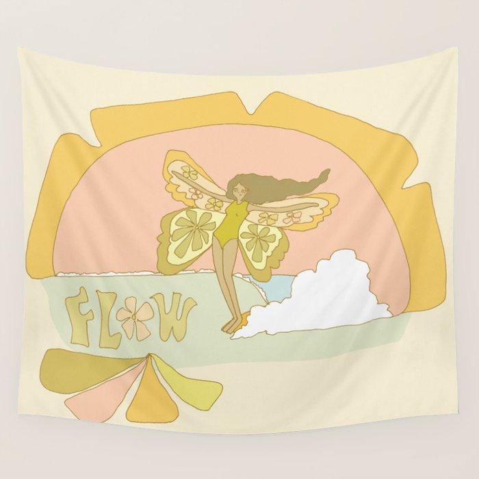 Flower Power Surfy Butterfly // Retro surf art by surfy birdy Wall Tapestry Gallery Image 4
