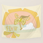 Flower Power Surfy Butterfly // Retro surf art by surfy birdy Wall Tapestry Gallery Image 4