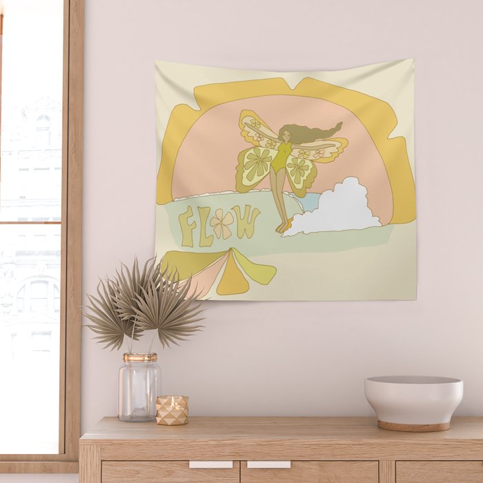 Flower Power Surfy Butterfly // Retro surf art by surfy birdy Wall Tapestry Gallery Image 2