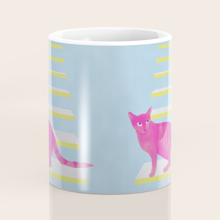 Cat on the Stairs - Pink Coffee Mug Gallery Image 4