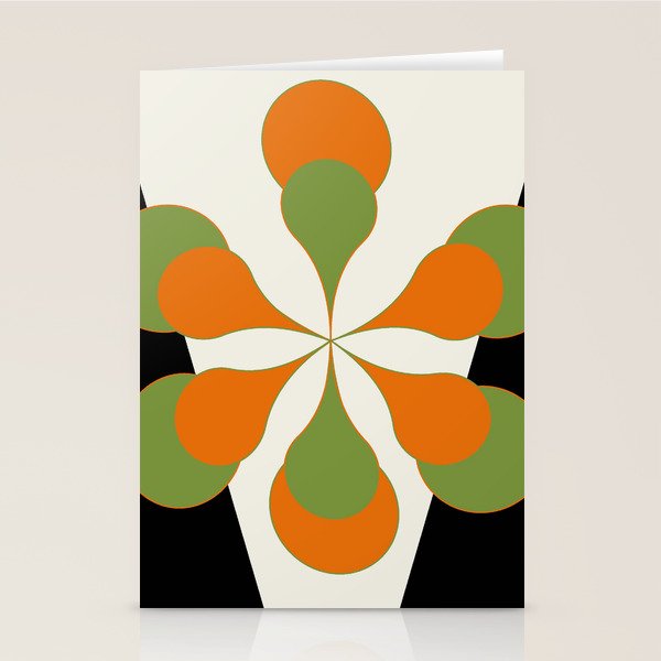 Mid-Century Modern Art 1.4 - Green & Orange Flower Stationery Card Gallery Image 1
