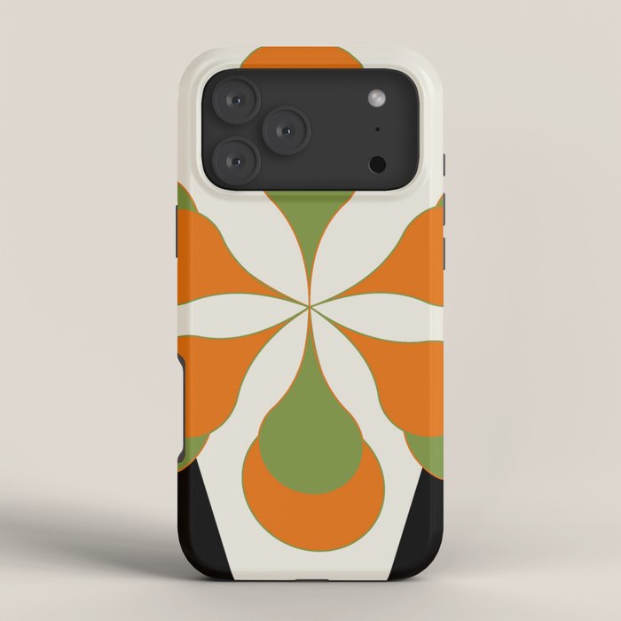 Mid-Century Modern Art 1.4 - Green & Orange Flower iPhone Case Gallery Image 4