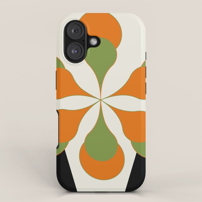 Mid-Century Modern Art 1.4 - Green & Orange Flower iPhone Case Gallery Image 1