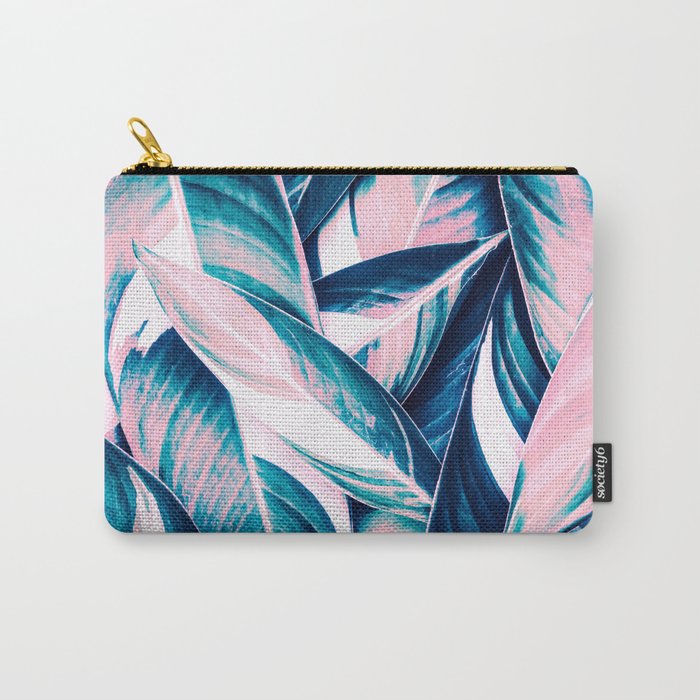 Botanical leaf pink and blue Carry All Pouch Gallery Image 1