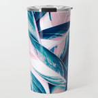 Botanical leaf pink and blue Travel Mug Gallery Image 1