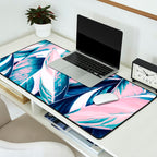 Botanical leaf pink and blue Desk Mat Gallery Image 2