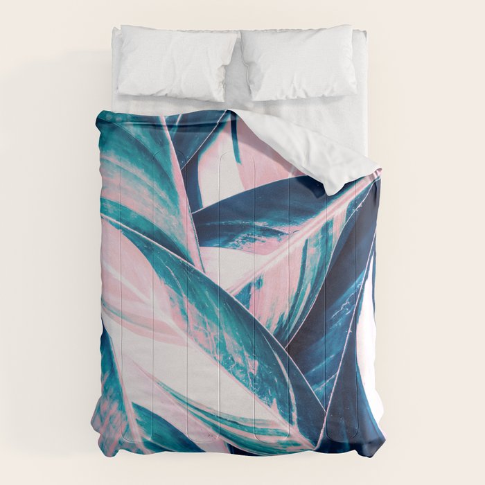 Botanical leaf pink and blue Comforter Gallery Image 6
