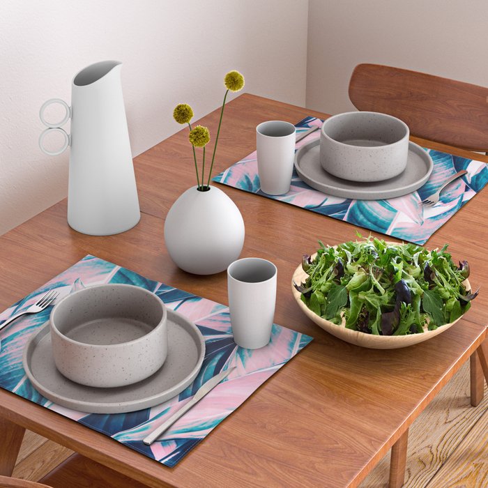 Botanical leaf pink and blue Placemat Gallery Image 2