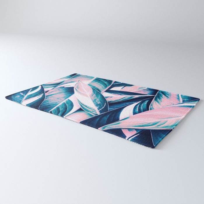 Botanical leaf pink and blue Rug Gallery Image 3