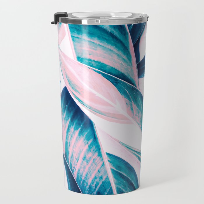 Botanical leaf pink and blue Travel Mug Gallery Image 3