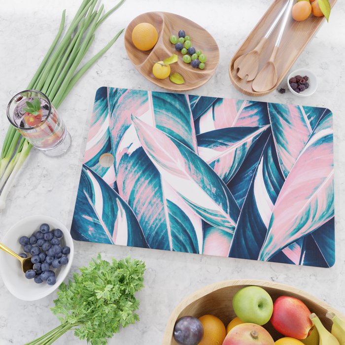 Botanical leaf pink and blue Cutting Board Gallery Image 2