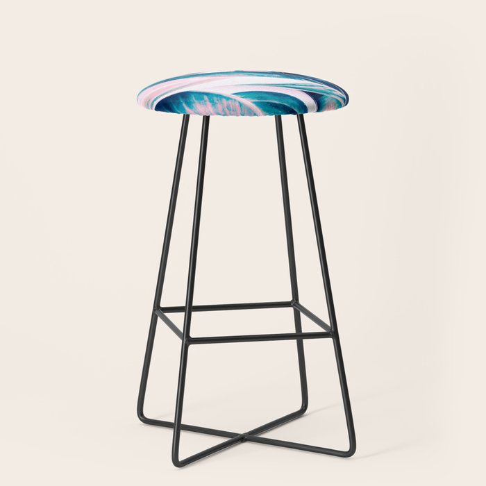 Botanical leaf pink and blue Stool Gallery Image 1