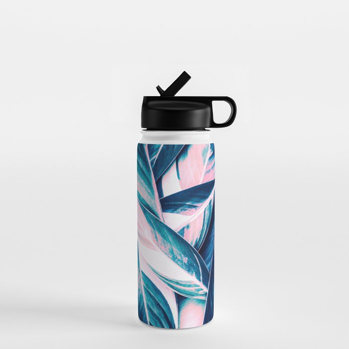 Botanical leaf pink and blue Water Bottle Gallery Image 1