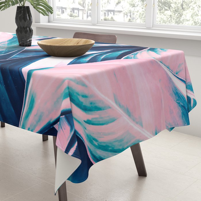 Botanical leaf pink and blue Tablecloth Gallery Image 3