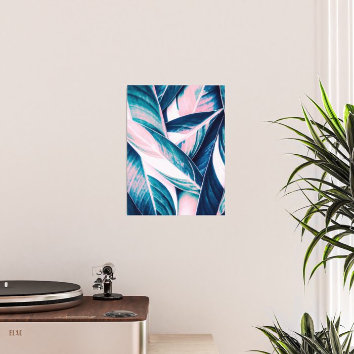 Botanical leaf pink and blue Poster Gallery Image 2