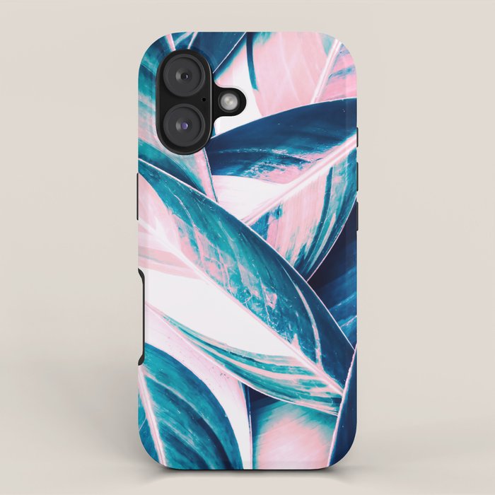 Botanical leaf pink and blue iPhone Case Gallery Image 1