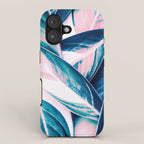 Botanical leaf pink and blue iPhone Case Gallery Image 1
