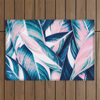 Botanical leaf pink and blue Outdoor Rug Gallery Image 1