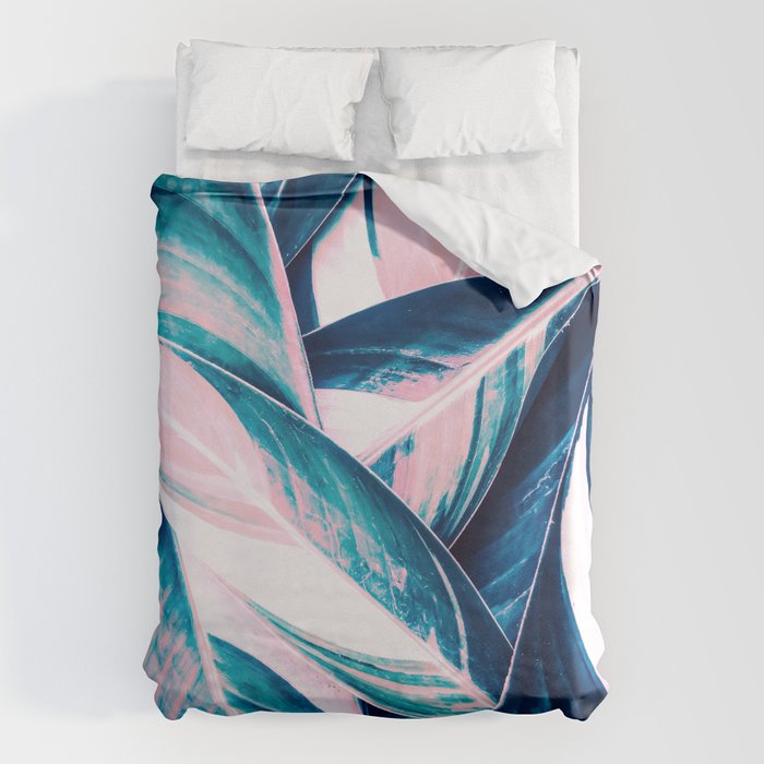 Botanical leaf pink and blue Duvet Cover Gallery Image 6