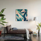 Botanical leaf pink and blue Wood Wall Art Gallery Image 2