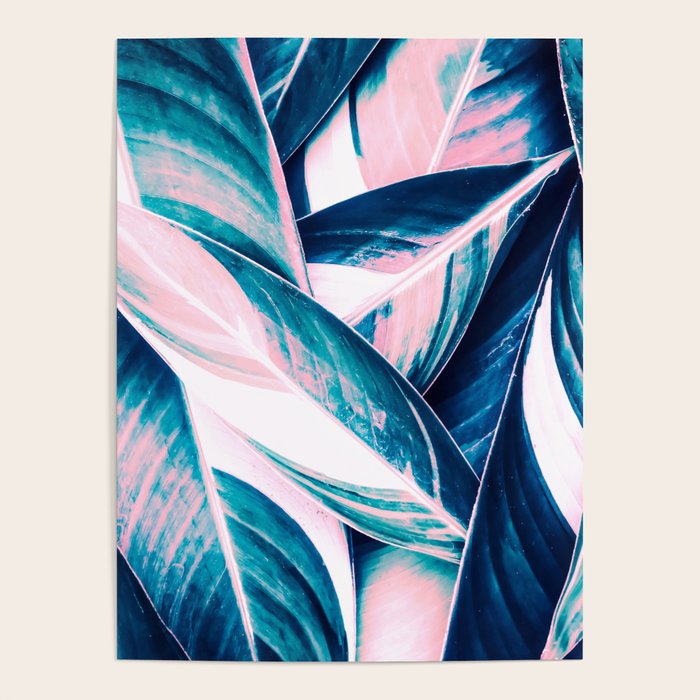 Botanical leaf pink and blue Poster Gallery Image 4