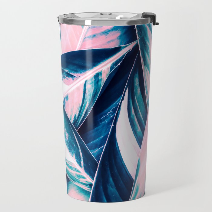 Botanical leaf pink and blue Travel Mug Gallery Image 2