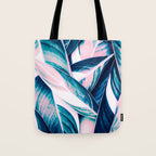 Botanical leaf pink and blue Tote Bag Gallery Image 1