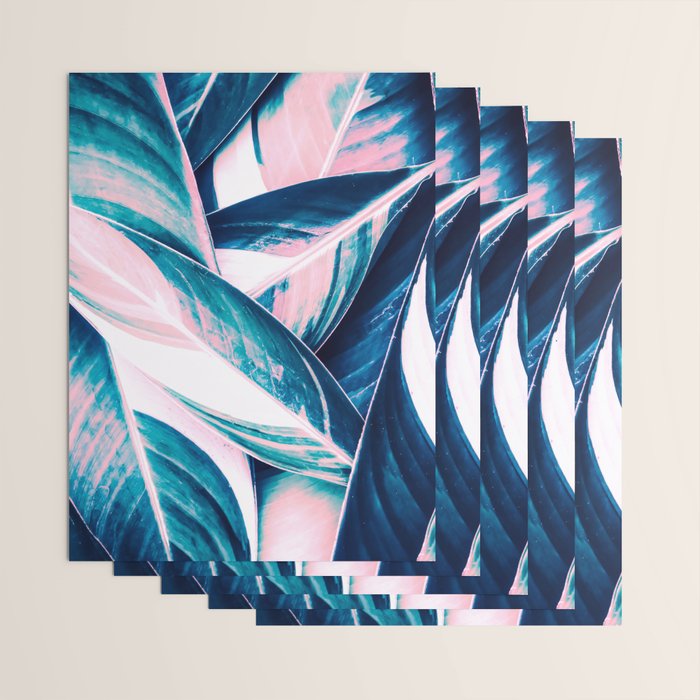 Botanical leaf pink and blue Wrapping Paper Gallery Image 3