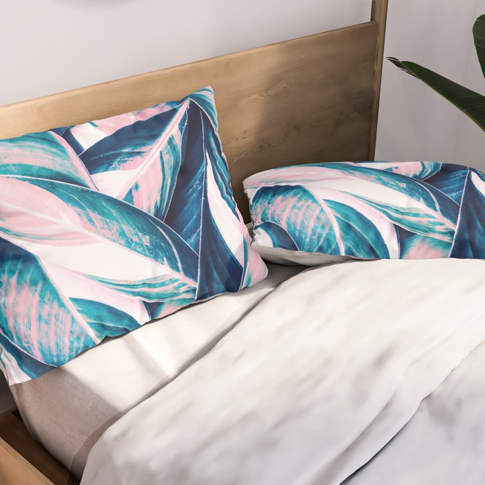 Botanical leaf pink and blue Pillow Sham Gallery Image 2