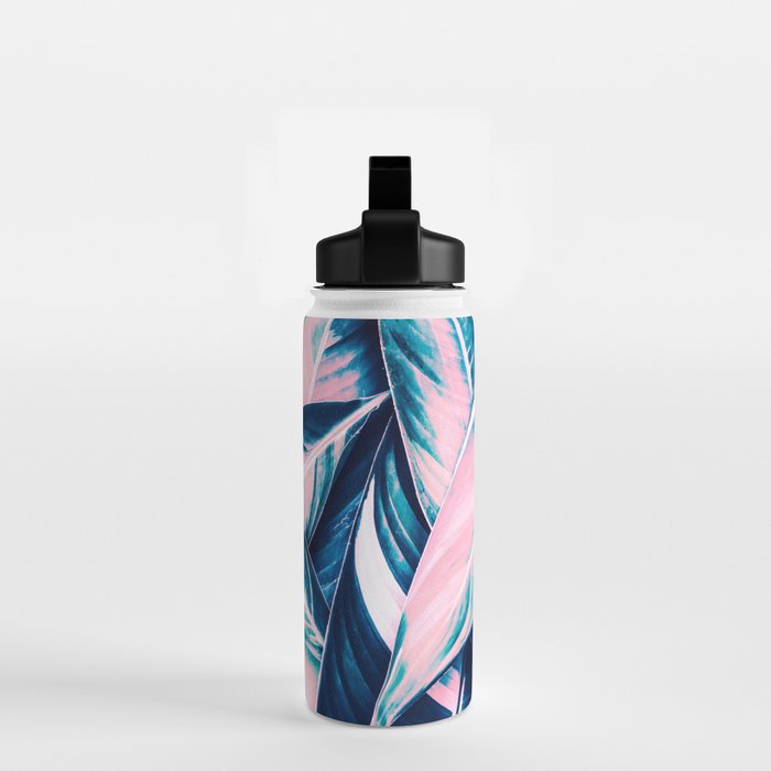 Botanical leaf pink and blue Water Bottle Gallery Image 2