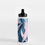 Botanical leaf pink and blue Water Bottle Gallery Image 2