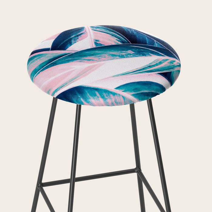 Botanical leaf pink and blue Stool Gallery Image 2